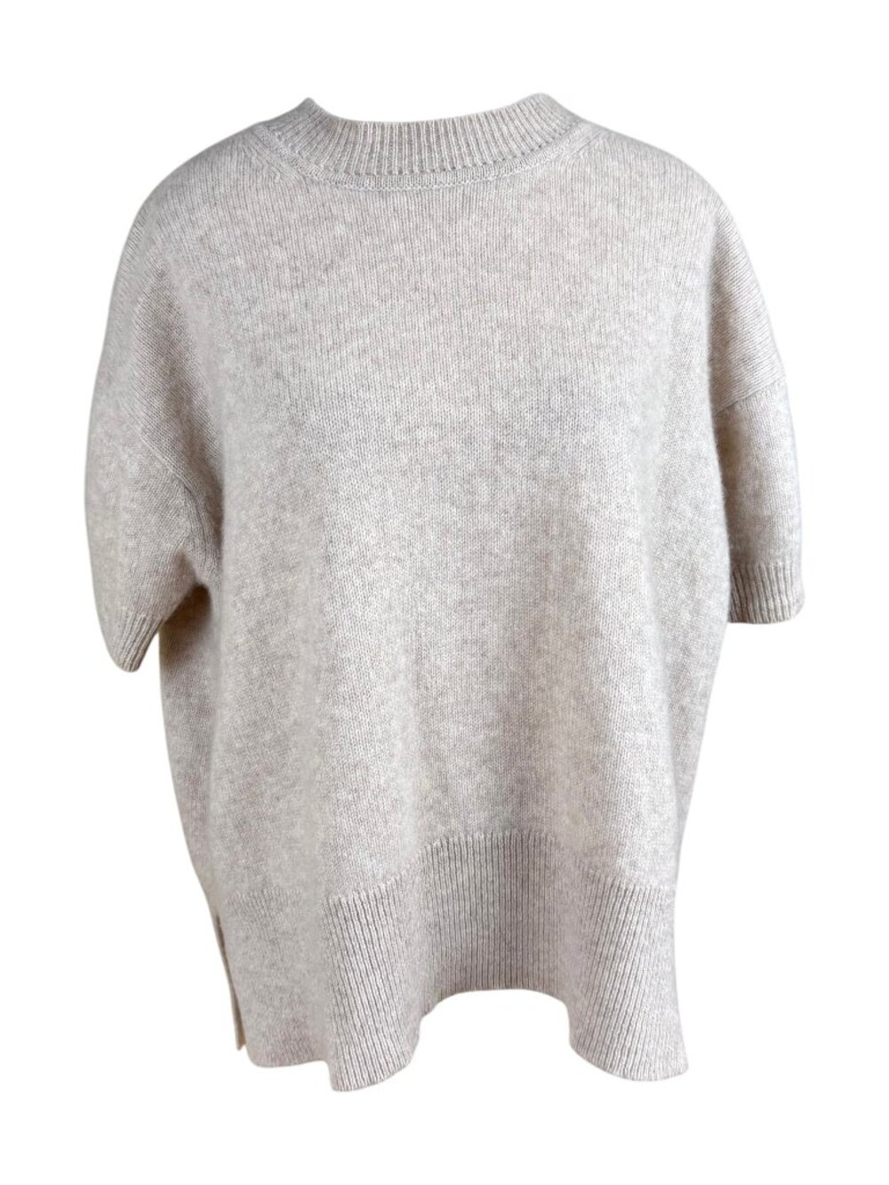 Bloomingdales Cashmere Sweater Short Sleeve Oversized Beige Oatmeal (S)